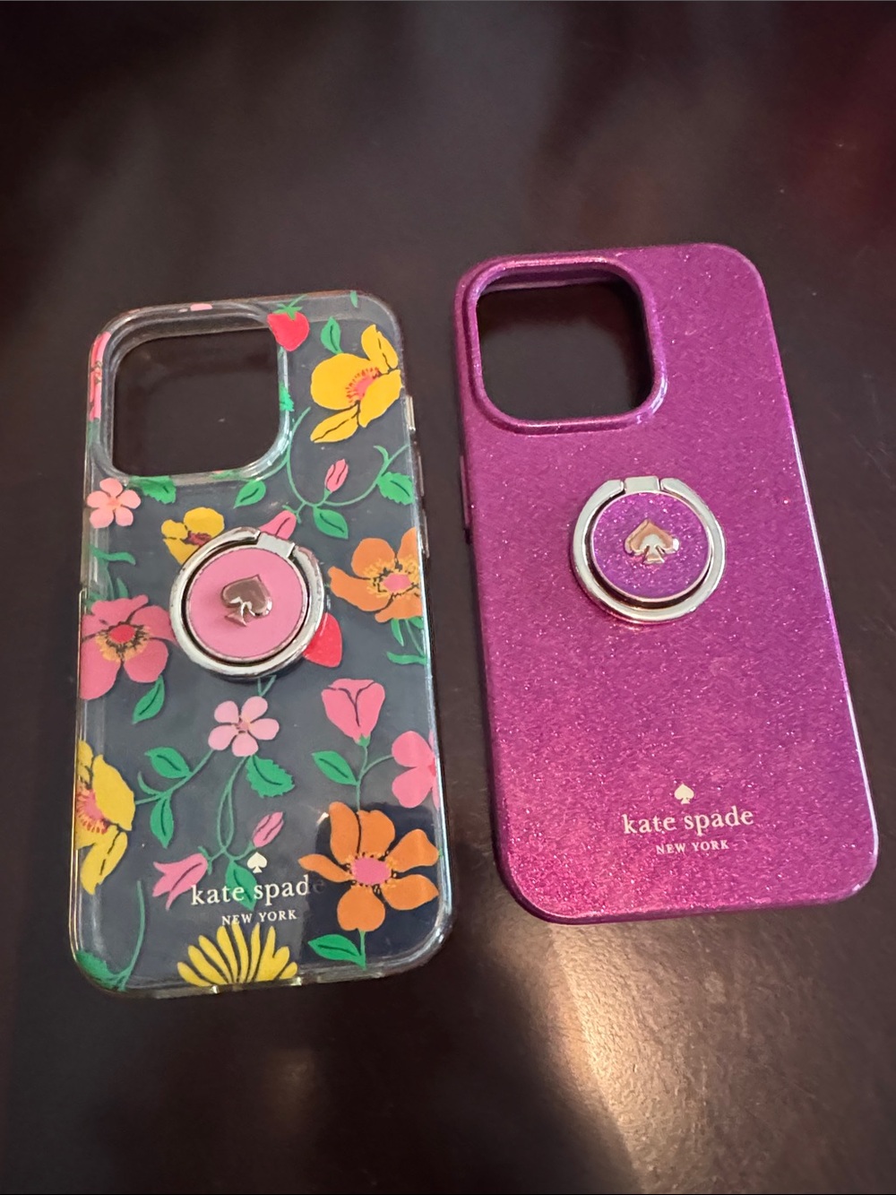 kate spade Purple Glitter & Floral Phone Case Duo with Ring Grips